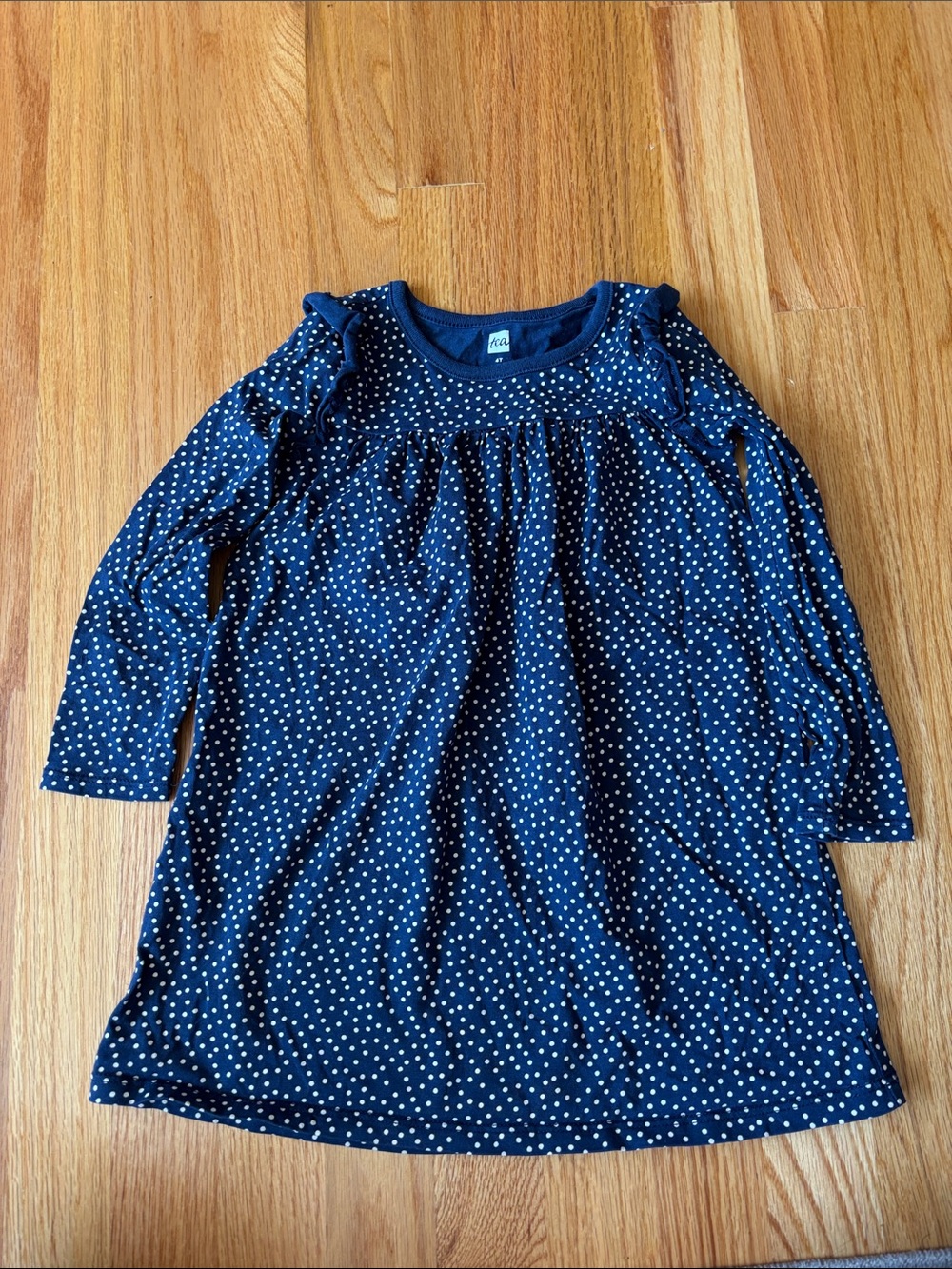 Tea Collection Navy Blue Polka Dot Long Sleeve Dress